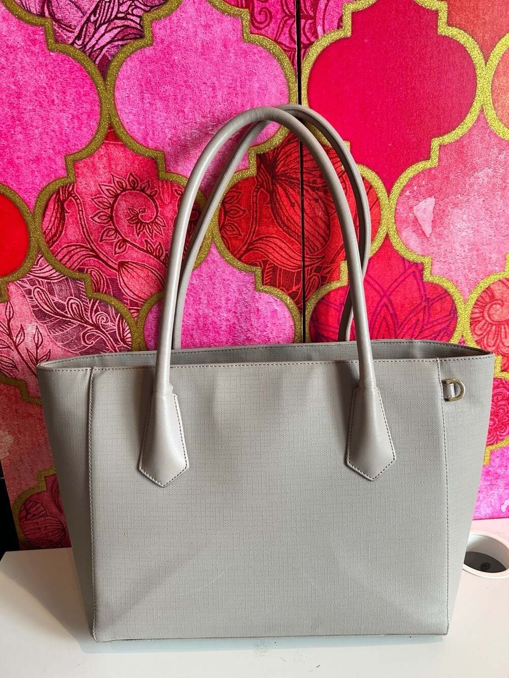 Dagne Dover Signature Coated Canvas Tote Bag Light Grey